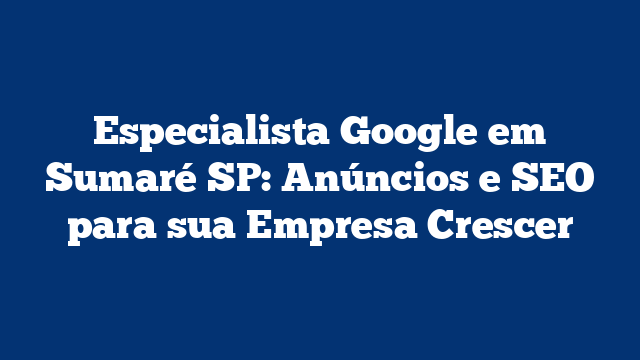 Especialista Google em Sumaré SP: Anúncios e SEO para sua Empresa Crescer